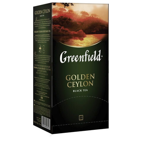 Чай GREENFIELD (Гринфилд) "Golden Ceylon", черный, 25 пакетиков в конвертах по 2 г