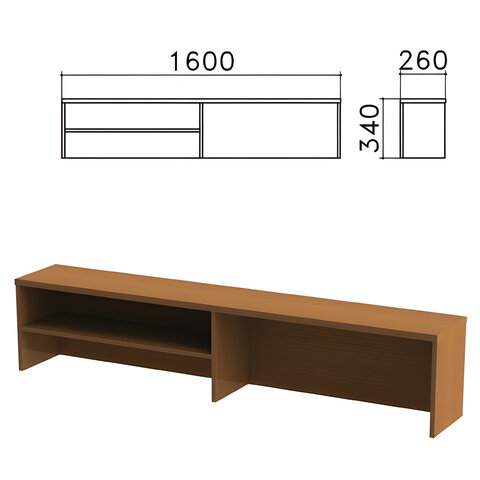 Надстройка для стола письменного "Монолит", 1600х260х340 мм, 1 полка, цвет орех гварнери, НМ39.3