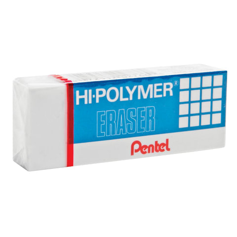 Ластик PENTEL (Япония) "HI-POLYMER ERASER", 35х16х11,5 мм, белый, прямоугольный, картонный держатель, ZEH-03