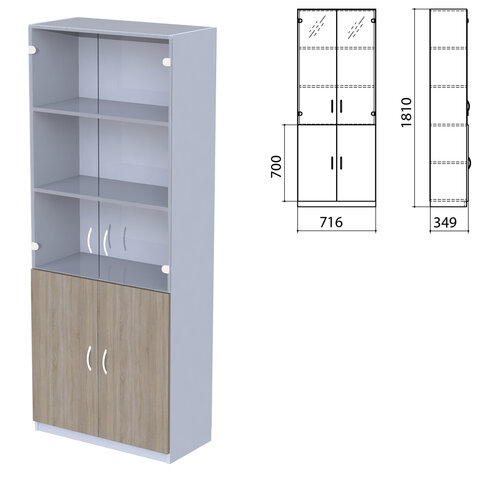 Шкаф закрытый со стеклом "Бюджет", 716х349х1810 мм, дуб сонома (КОМПЛЕКТ)
