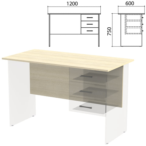 Столешница, царга стола письменного с тумбой "Канц" 1200х600х750 мм), дуб молочный, СК50.15.1
