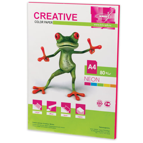 Бумага цветная CREATIVE color, А4, 80 г/м2, 50 л., неон, малиновая, БНpr-50м