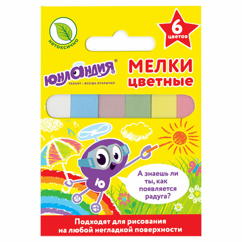 Мел цветной ЮНЛАНДИЯ "ЮНЛАНДИК И ОКРУЖАЮЩИЙ МИР", НАБОР 6 шт., квадратный, 227447