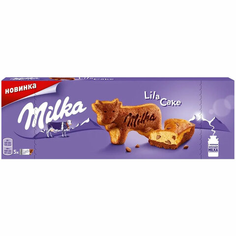 Пирожное MILKA (Милка) бисквитное "Lila Cake", с кусочками шоколада и какао, 140 г, 99112