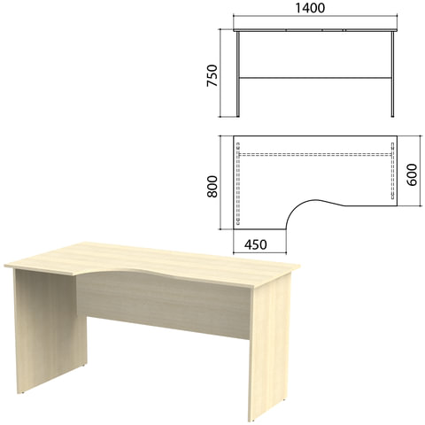 Стол письменный эргономичный "Канц", 1400х800х750 мм, левый, цвет дуб молочный (КОМПЛЕКТ)