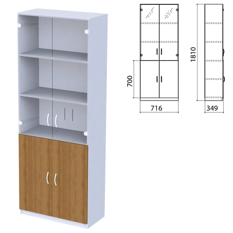 Шкаф закрытый со стеклом "Бюджет", 716х349х1810 мм, орех французский (КОМПЛЕКТ)